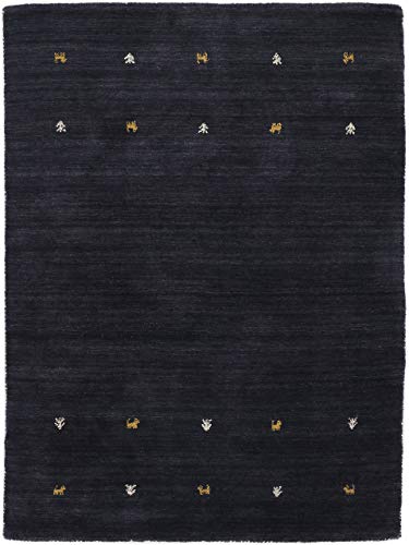carpetfine Wollteppich Gabbeh Uni Schwarz 140x200 cm | Moderner Teppich für Wohn- und Schlafzimmer von carpetfine