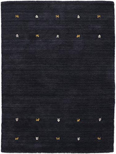 carpetfine Wollteppich Gabbeh Uni Schwarz 160x230 cm | Moderner Teppich für Wohn- und Schlafzimmer von carpetfine
