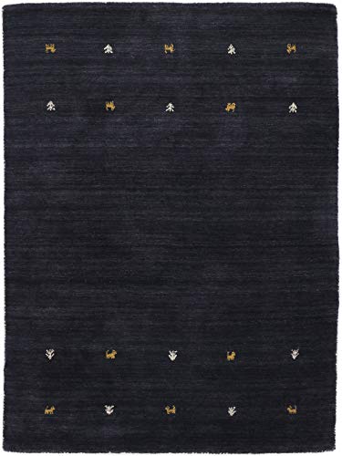 carpetfine Wollteppich Gabbeh Uni Schwarz 200x290 cm | Moderner Teppich für Wohn- und Schlafzimmer von carpetfine