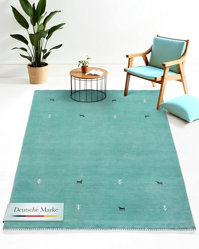 carpetfine Wollteppich Gabbeh Uni Türkis 200x290 cm | Moderner Teppich für Wohn- und Schlafzimmer carpetfine Wollteppich Gabbeh Uni Türkis 200x290 cm | Moderner Teppich für Wohn- und Schlafzimmer von carpetfine
