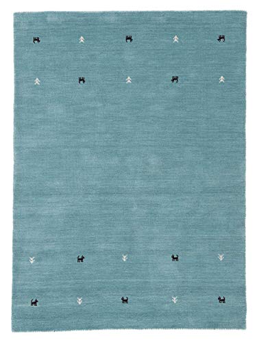 carpetfine Wollteppich Gabbeh Uni Türkis 300x400 cm | Moderner Teppich für Wohn- und Schlafzimmer von carpetfine