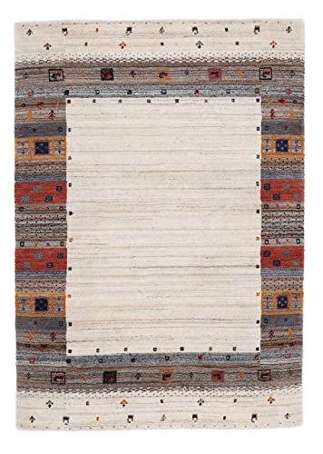 carpetfine Wollteppich Gabbeh Vida Beige 200x290 cm | Moderner Teppich für Wohn- und Schlafzimmer von carpetfine