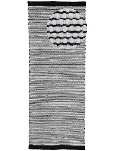 carpetfine Wollteppich Mona Läufer Schwarz/Weiß 80x400 cm | Moderner Teppich für Wohn- und Schlafzimmer von carpetfine
