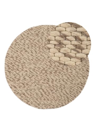 carpetfine Wollteppich Sina weicher handweb Teppich Natur Rund Hellbraun meliert Ø 200 cm | Zeitloser Wollteppich für Wohnzimmer, Schlafzimmer & Kinderzimmer von carpetfine