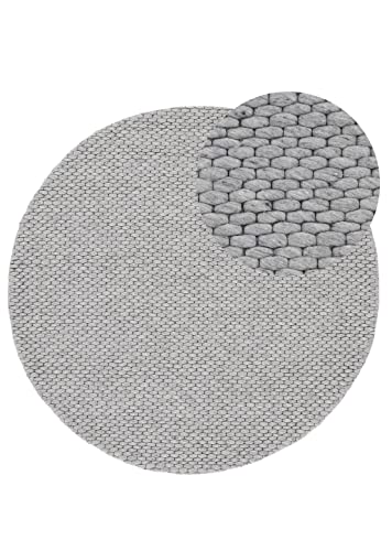 carpetfine Wollteppich Sina weicher handweb Teppich Natur Rund Grau Ø 200 cm | Zeitloser Wollteppich für Wohnzimmer, Schlafzimmer & Kinderzimmer von carpetfine