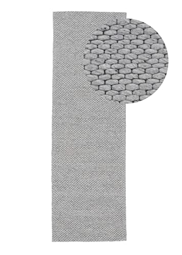 carpetfine Wollteppich Sina weicher handweb Teppich Natur Läufer Grau 75x200 cm | Zeitloser Wollteppich für Wohnzimmer, Schlafzimmer & Kinderzimmer von carpetfine