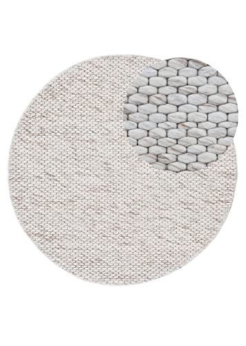 carpetfine Wollteppich Sina weicher handweb Teppich Natur Rund Beige meliert Ø 150 cm | Zeitloser Wollteppich für Wohnzimmer, Schlafzimmer & Kinderzimmer von carpetfine