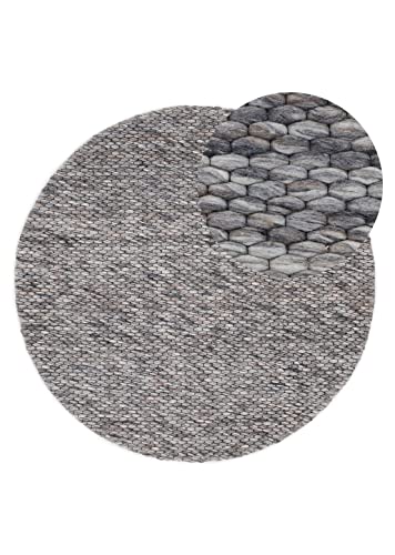 carpetfine Wollteppich Sina weicher handweb Teppich Natur Rund Grau meliert Ø 150 cm | Zeitloser Wollteppich für Wohnzimmer, Schlafzimmer & Kinderzimmer von carpetfine