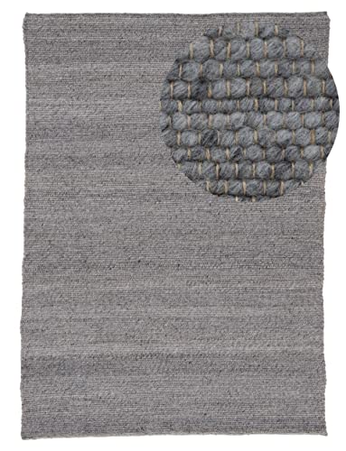 carpetfine Wollteppich Valleta Grau Rechteckig, Handwebteppich 140x200 cm | Flachgewebe Teppich für Wohn- und Schlafzimmer von carpetfine