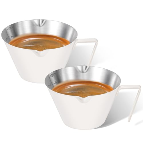 carrottimes Edelstahl-Espressotassen, 2 Stück Espresso Messbecher, Doppel-Ausguss und Doppelskala Metall Kaffee Messglas, 304 Edelstahl-Espressotassen mit Griff 100ml, Espresso-Zubehör (Weiß) von carrottimes