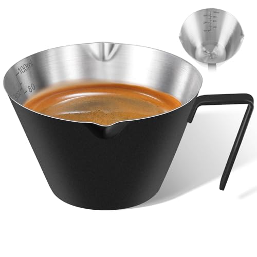 carrottimes Espresso Messbecher 100ml, 304 Edelstahl-Espressotassen mit Griff, Doppel-Ausguss und Doppelskala Metall Kaffee Messglas, Espresso-Schnapsbecher (Schwarz) von carrottimes