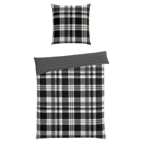 casa NOVA Flanell-Wende-Bettwäsche - 155 x 220 cm - Schwarz - Anthrazit - Weiß - Baumwolle - mit Reißverschluss von Casa Nova