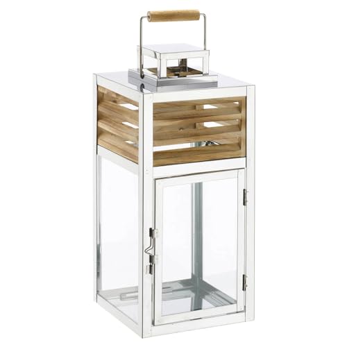casa NOVA Laterne - Silbergrau - Braun- Holz - Edelstahl - Glas - 17 x 40 cm von casa NOVA