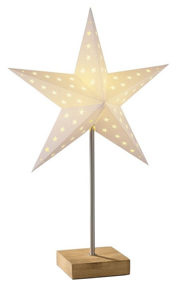 casa NOVA Tischleuchte Tischlampe UNIVERS, 1-flammig, H 52 cm, Braun, ohne Leuchtmittel, Weiß, Holzfuß, Papierschirm von casa NOVA