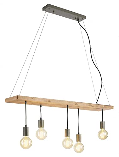 casa Nova Pendelleuchte - Schwarz - Metall - Fichtenholz - 100 x 150 cm - 5-flammig von Casa Nova