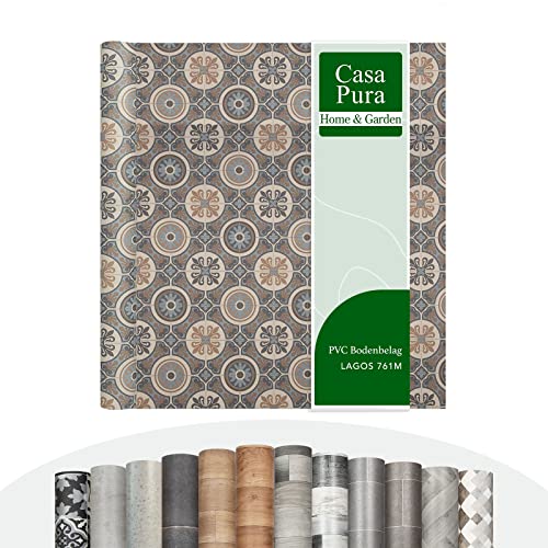 casa pura CV Bodenbelag Plaza - extra abriebfester PVC Linoleum Bodenbelag Meterware (geschäumt) Vinylboden - Lagos 761M - edle Fliesenoptik - Oberfläche strukturiert - (100x100 cm) von casa pura