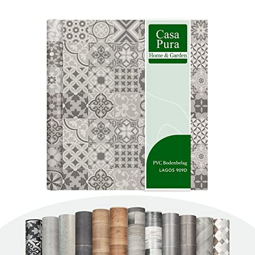 casa pura CV Bodenbelag Plaza - extra abriebfester PVC Linoleum Bodenbelag Meterware (geschäumt) Vinylboden - Lagos 909D - edle Fliesenoptik - Oberfläche strukturiert - (100x100 cm) von casa pura