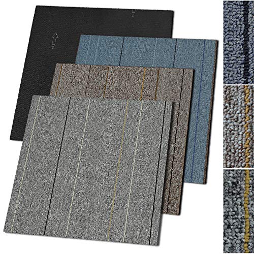 Design Teppichfliesen Baden 50x50 cm selbstliegend - 1 m² Set - strapazierfähiger Teppich Bodenbelag mit hochwertigem Schlingenflor - antistatisch mit Bitumen Rücken (Blau, 4 Stück) von casa pura