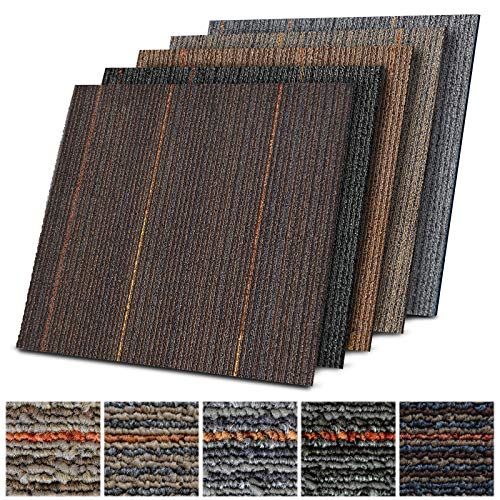 Design Teppichfliesen Berlin 50x50 cm selbstliegend - 6 m² Set - strapazierfähiger Teppich Bodenbelag mit hochwertigem Schlingenflor - antistatisch mit Bitumen Rücken (24 Stück, K5 Anthrazit) von casa pura
