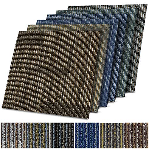Design Teppichfliesen Linz 50x50 cm selbstliegend - 6 m² Set - strapazierfähiger Teppich Bodenbelag mit hochwertigem Schlingenflor - antistatisch mit Bitumen Rücken (Blau, 24 Stück) von casa pura