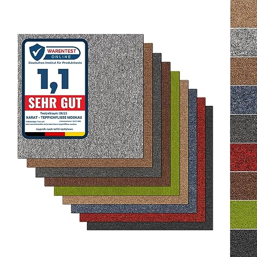 casa pura Design Teppichfliesen Moskau 50x50 cm selbstliegend - 6 m² Set - strapazierfähiger Teppich Bodenbelag mit hochwertigem Schlingenflor - antistatisch mit Bitumen Rücken (Anthrazit, 24 Stück) von casa pura