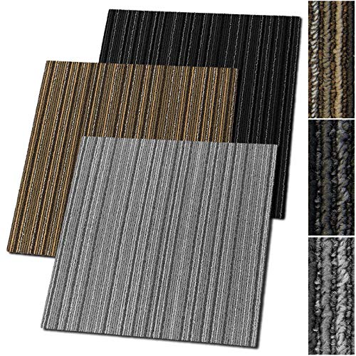 Design Teppichfliesen Venice 50x50 cm selbstliegend - 1 m² Set - strapazierfähiger Teppich Bodenbelag mit hochwertigem Schlingenflor - antistatisch mit Bitumen Rücken (Grau, 24 Stück) von casa pura
