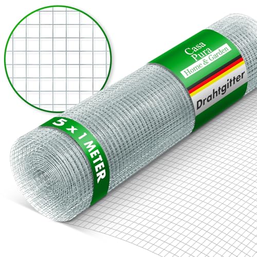 Drahtgitter feinmaschig - Maschenweite 6,3 mm - verzinkt - 100cm Höhe x 5m Länge - Rolle extra lang - Metallgitter als Volierendraht, Kaninchendraht, Wühlmausgitter für Hochbeet im Garten von casa pura