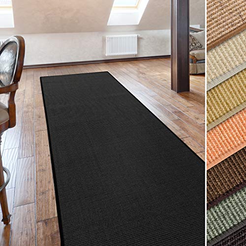Naturfaser Sisal Stufenmatte | Uni schwarz | Qualitätsprodukt aus Deutschland | kombinierbar mit Sisalläufer | 65x23,5 cm | halbrund | einzelne Matte von casa pura