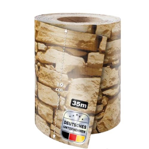 Sichtschutzstreifen PVC | Sichtschutzfolie Gartenzaun oder Balkon | inkl. 20 Befestigungsclips | für Einzel- und Doppelstabmatten geeignet | 19 cm x 35 m | einfarbig oder mit Motiv| Stein-Optikgrob von casa pura