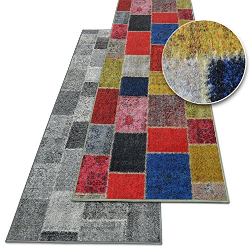 Teppichläufer Monsano | Patchwork Muster im Vintage Look | viele Größen | rutschfester Teppich Läufer für Flur, Küche, Schlafzimmer | Niederflor Flurläufer | bunt Breite 80 cm x Länge 200 cm von casa pura