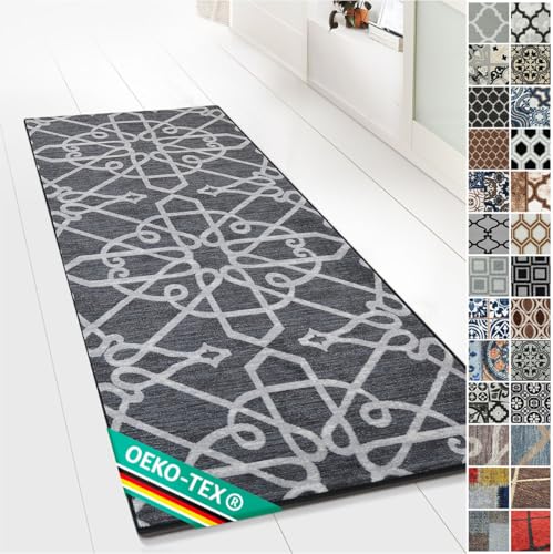 Teppichläufer Navelli | Ornamente im Retro Look | viele Größen | moderner Teppich Läufer für Flur, Küche, Schlafzimmer | Niederflor Flurläufer, Küchenläufer | schwarz Breite 80 cm x Länge 400 cm Teppichläufer Navelli | Ornamente im Retro Look | viele Größen | moderner Teppich Läufer für Flur, Küche, Schlafzimmer | Niederflor Flurläufer, Küchenläufer | schwarz Breite 80 cm x Länge 400 cm von casa pura