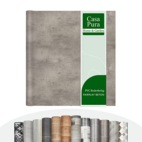 casa pura Vinylboden Meterware Fairplay - Holzoptik Fliesenoptik Steinoptik - PVC Bodenbelag - Vinyl Designbelag für Küche, Bad & Wohnbereich (Fairplay Beton, 100x200cm) von casa pura