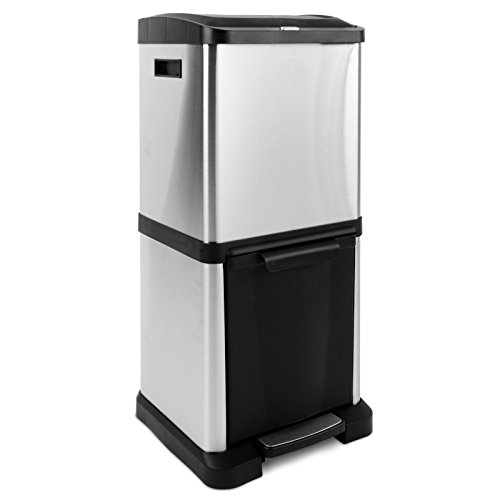 casa pura® Mülltrennsystem | Abfalleimer mit Mehreren Kammern in platzsparender vertikaler Anordnung | Edelstahl | 32,5X 32,5X 77cm | 2 Varianten (2 Kammern, 34 L) von casa pura
