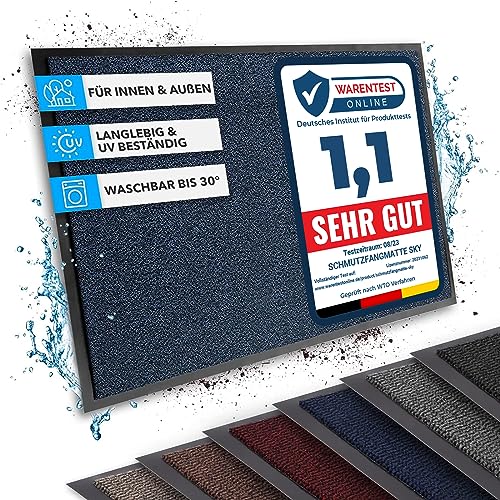 casa pura Fußmatte Innen und Außen - Schmutzfangmatte für Haustür Eingangsbereiche - Fußabtreter Sauberlaufmatte Türvorleger Bodenmatte für Outdoor rutschfest, waschbar - blau - schwarz - 80x120cm von casa pura