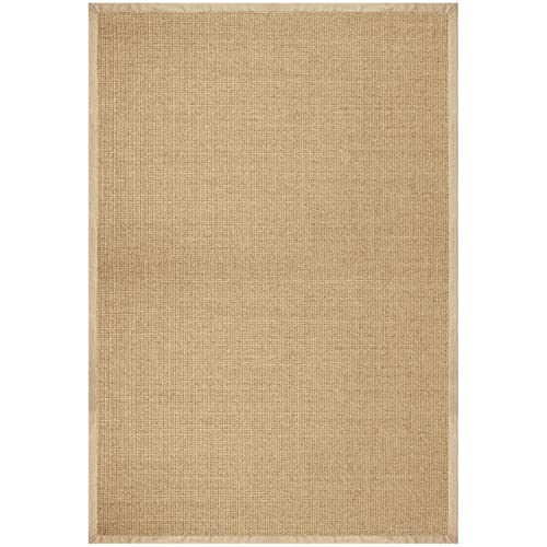 casa pura Sisal Teppich beige Natur Wohnzimmer, Schlafzimmer, Küche, Esszimmer Dunkelbraun auch ideal für Katzen Rutschfester Teppich waschbar per Hand kurzflor Teppich mit Bordüre, 200 x 200 cm von casa pura