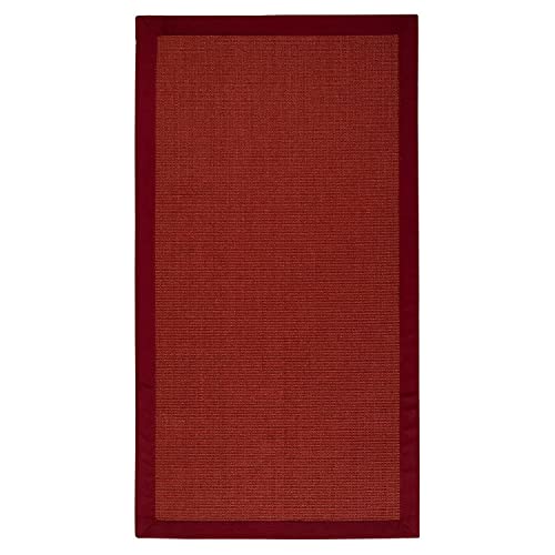 casa pura Sisal Teppich Wohnzimmer, Schlafzimmer, Küche, Esszimmer Dunkelbraun auch ideal für Katzen Rutschfester Teppich waschbar per Hand kurzflor Teppich mit Bordüre, 200 x 290 cm, rot von casa pura