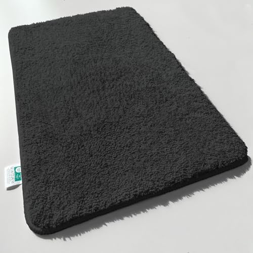 casa pura Badematte 50 x 60 cm schwarz weicher, Flauschiger Badezimmerteppich in Shaggy Optik, Badvorleger rutschfest waschbar - Duschvorleger, Teppich Fußmatte für Badezimmer, Dusche, Sky Soft von casa pura