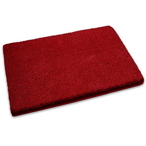 casa pura Badematte 50x60 cm Rot, Flauschiger Badezimmerteppich Shaggy, Badvorleger rutschfest, waschbar, Duschvorleger, Teppich Fußmatte für Badezimmer und Dusche von casa pura