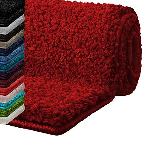 casa pura Badematte 60x100 cm Rot, Flauschiger Badezimmerteppich Shaggy, Badvorleger rutschfest, waschbar, Duschvorleger, Teppich Fußmatte für Badezimmer und Dusche von casa pura