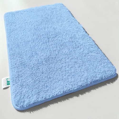 casa pura Badematte Hochflor Sky Soft - Weicher, Flauschiger Badezimmerteppich in Shaggy-Optik - Badvorleger rutschfest waschbar - schadstoffgeprüft - 16 Farben in 6 Größen (70x120 cm, hellblau) von casa pura
