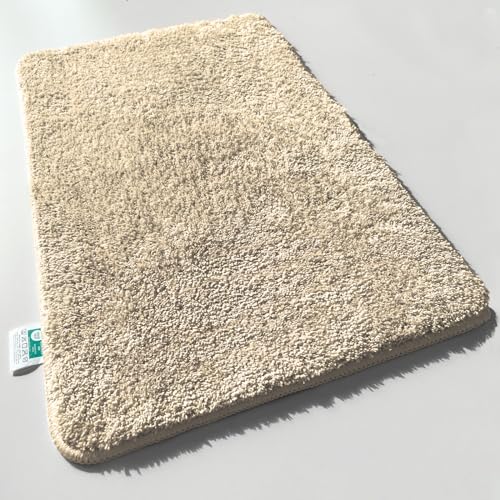 casa pura Badematte beige weicher, Flauschiger Badezimmerteppich in Shaggy Optik, Badvorleger rutschfest waschbar | Duschvorleger, Teppich Fußmatte für Badezimmer, Dusche 50x80 cm, Sky Soft von casa pura