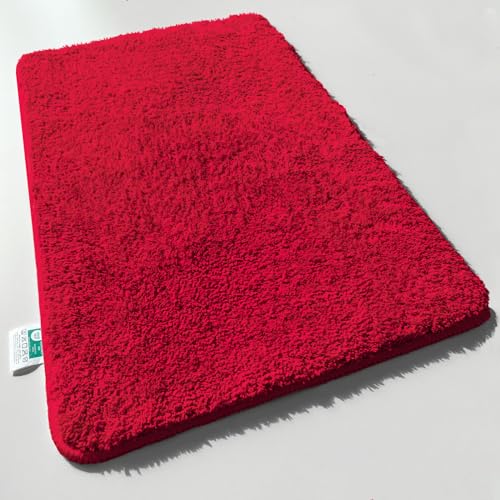 casa pura Badematte rot weicher, Flauschiger Badezimmerteppich in Shaggy Optik, Badvorleger rutschfest waschbar - Duschvorleger, Teppich Fußmatte für Badezimmer, Dusche 50x80 cm, Sky Soft von casa pura
