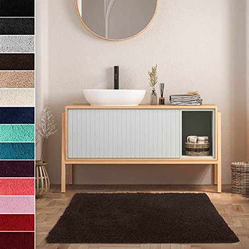 casa pura Badteppich Sky Soft - Flauschige, rutschfeste & Weiche Badematte | Bad & Duschvorleger für Badewanne Dusche & Toilette | Maschinenwaschbar & schnell trocknend | 50x60 cm - Braun von casa pura