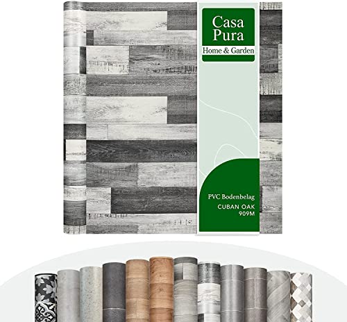 casa pura CV Bodenbelag Plaza - extra abriebfester PVC Bodenbelag Meterware (geschäumt) Linoleum Vinylboden - Cuban Oak Grau 909M - edle Holzoptik - Oberfläche strukturiert - (100x200 cm) von casa pura