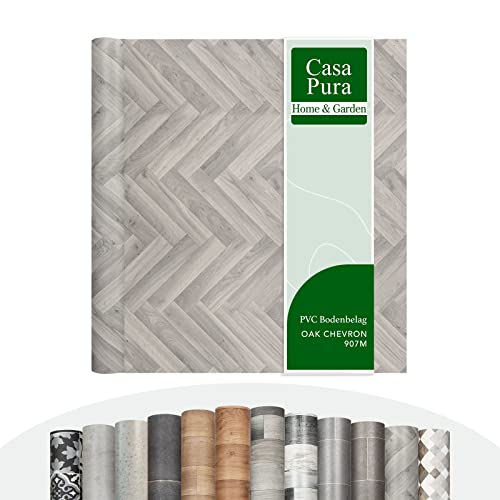 casa pura CV Bodenbelag Plaza - extra abriebfester PVC Linoleum Bodenbelag Meterware (geschäumt) Vinylboden - Chevron Oak 907M - edle Holzoptik - Oberfläche strukturiert - (200x1500 cm) von casa pura