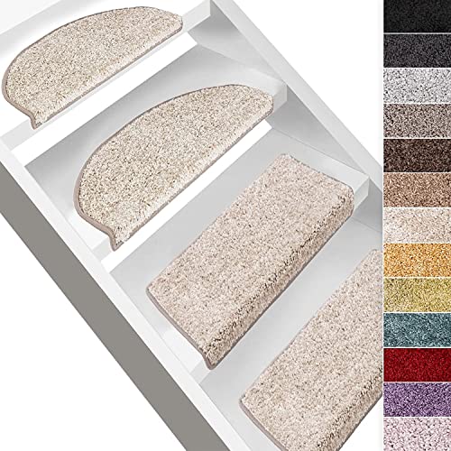 casa pura Hochflor-Stufenmatte Bali - Halbrund oder eckig - 12 Farben Stufenmatten Produziert in Deutschland (rechteckig, Creme) von casa pura