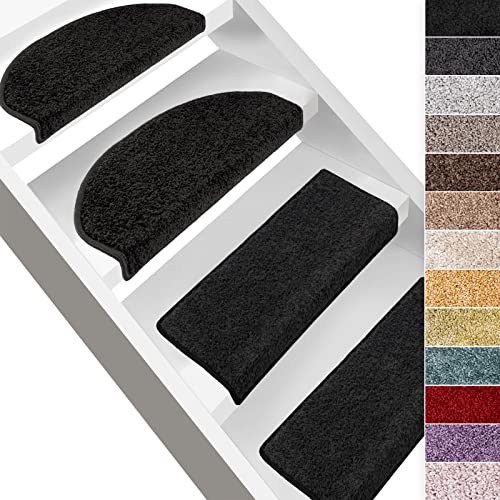 casa pura Hochflor-Stufenmatte Bali - Halbrund oder eckig - 12 Farben Stufenmatten Produziert in Deutschland (rechteckig, Schwarz) von casa pura