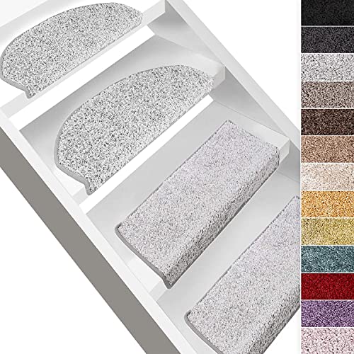 casa pura Hochflor-Stufenmatte Bali - Halbrund oder eckig - 12 Farben Stufenmatten Produziert in Deutschland (rechteckig, Silber) von casa pura