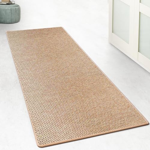 casa pura Küchenteppich Läufer 200x150cm für Küche, Flur, Schlaffzimmer & Wohnzimmer Bettvorleger rutschfest & waschbar in Sisal Optik - Flurteppich - Teppichläufer Meterware nach Maß Natur Kalkutta von casa pura