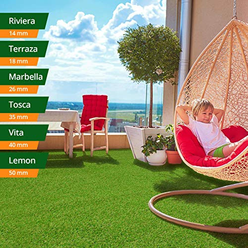 casa pura Kunst-Rasen in 6 Höhen • Natürlich weich in Echtrasen-Optik • Rasen-Teppich Riviera, 14 mm • Kunstrasenteppich wasserdurchlässig & UV-beständig • Garten, Terrasse, Deko • 100x150 cm von casa pura